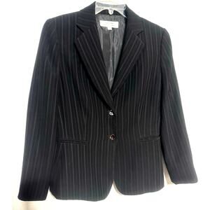 Tahari Arthur S. Levine Blazer SZ 12 Black Pinstripe Single-Breasted Jacket Chic